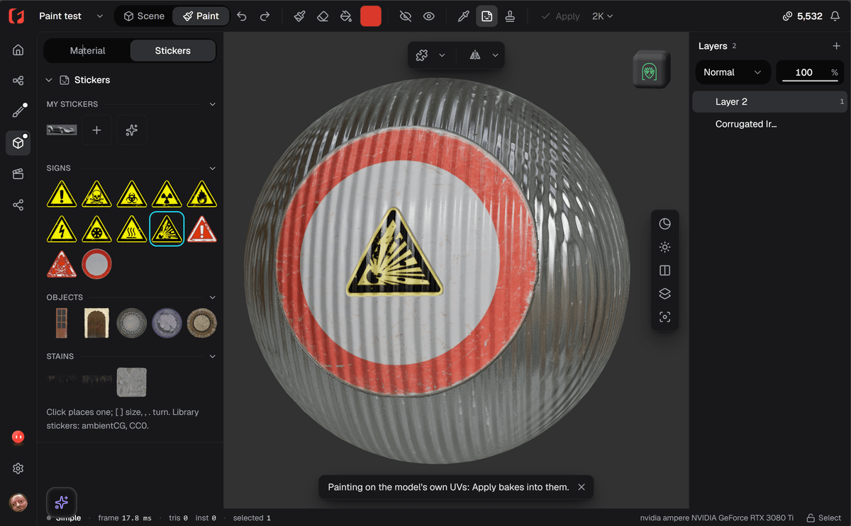 Paint mode in Framo's 3D editor