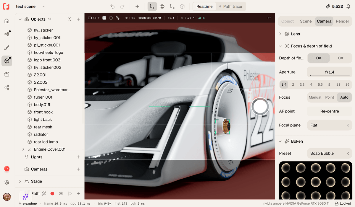 A scene rendered in Framo's new 3D editor