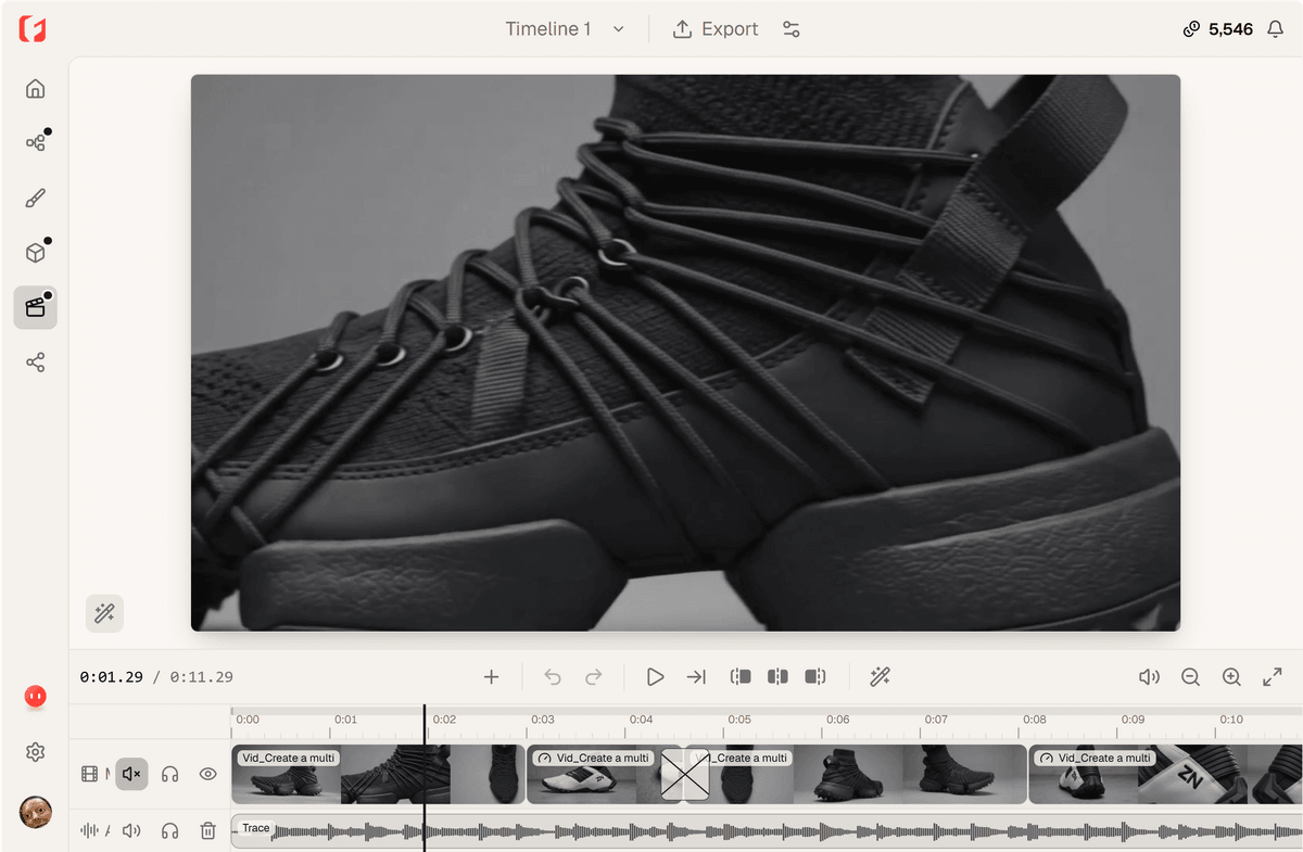 Framo's video editor with clips on a timeline