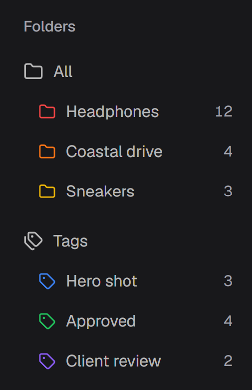 Folders and tags in the library sidebar